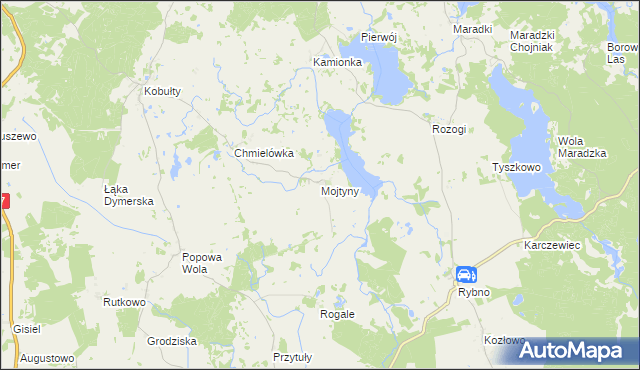 mapa Mojtyny gmina Biskupiec, Mojtyny gmina Biskupiec na mapie Targeo