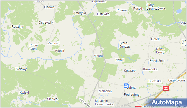 mapa Mokre gmina Czersk, Mokre gmina Czersk na mapie Targeo