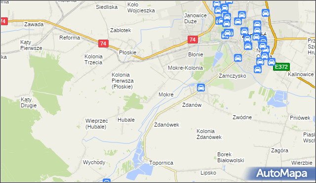 mapa Mokre gmina Zamość, Mokre gmina Zamość na mapie Targeo