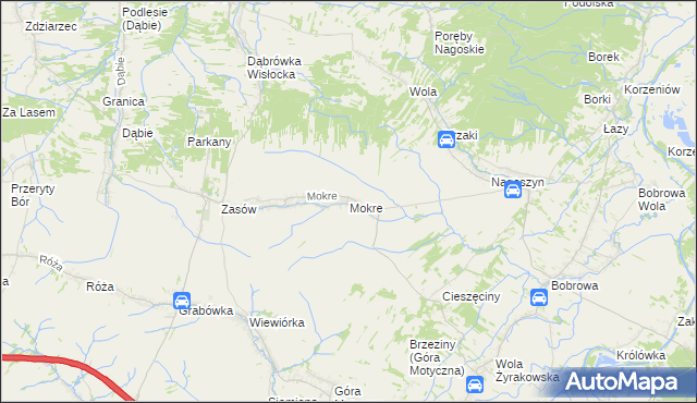 mapa Mokre gmina Żyraków, Mokre gmina Żyraków na mapie Targeo