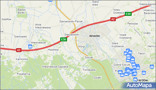 mapa Morgi gmina Wiskitki, Morgi gmina Wiskitki na mapie Targeo