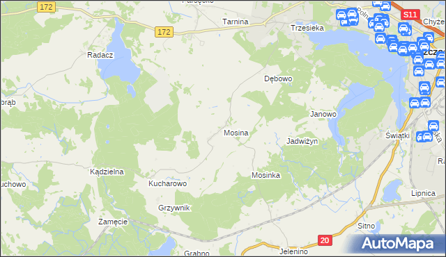 mapa Mosina gmina Szczecinek, Mosina gmina Szczecinek na mapie Targeo