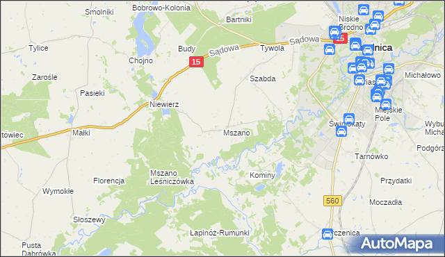 mapa Mszano gmina Brodnica, Mszano gmina Brodnica na mapie Targeo