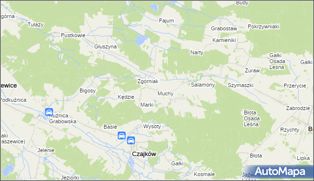 mapa Muchy gmina Czajków, Muchy gmina Czajków na mapie Targeo