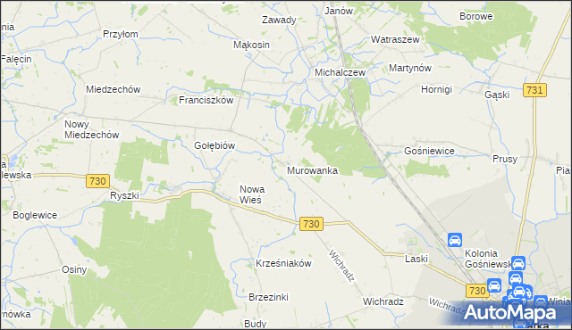 mapa Murowanka gmina Warka, Murowanka gmina Warka na mapie Targeo