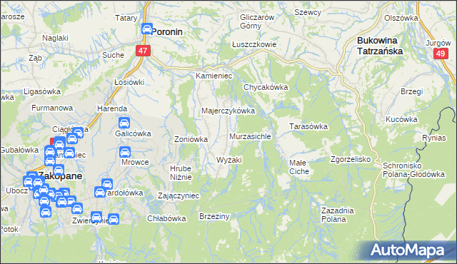 mapa Murzasichle, Murzasichle na mapie Targeo