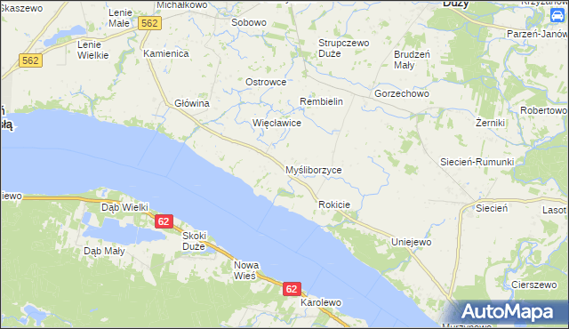 mapa Myśliborzyce gmina Brudzeń Duży, Myśliborzyce gmina Brudzeń Duży na mapie Targeo