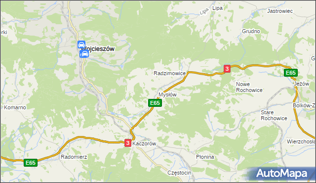 mapa Mysłów gmina Bolków, Mysłów gmina Bolków na mapie Targeo