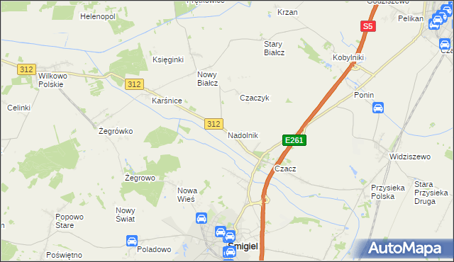 mapa Nadolnik gmina Śmigiel, Nadolnik gmina Śmigiel na mapie Targeo