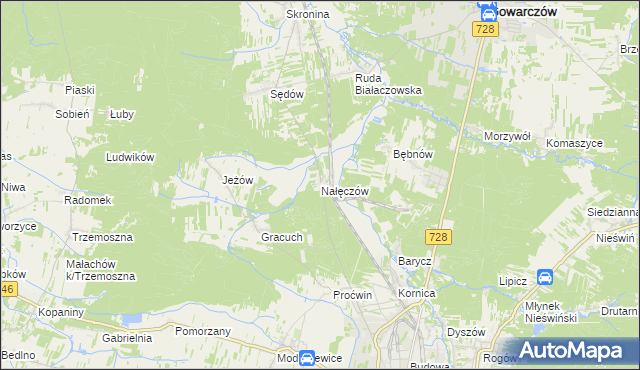 mapa Nałęczów gmina Końskie, Nałęczów gmina Końskie na mapie Targeo