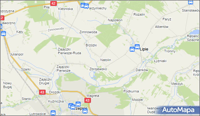 mapa Natolin gmina Lipie, Natolin gmina Lipie na mapie Targeo