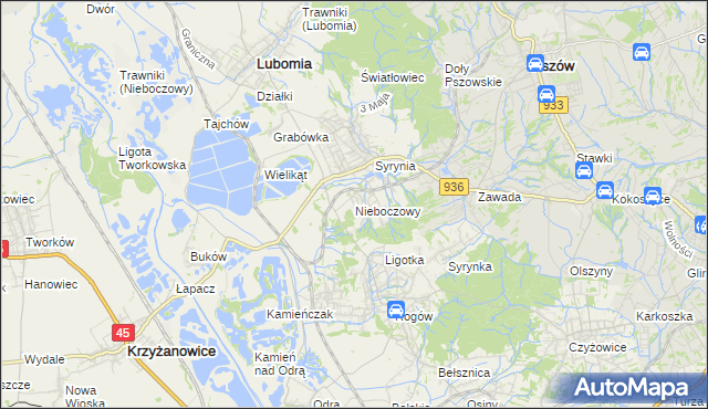 mapa Nieboczowy, Nieboczowy na mapie Targeo