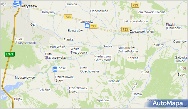 mapa Niedarczów Górny-Wieś, Niedarczów Górny-Wieś na mapie Targeo