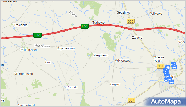 mapa Niegolewo, Niegolewo na mapie Targeo