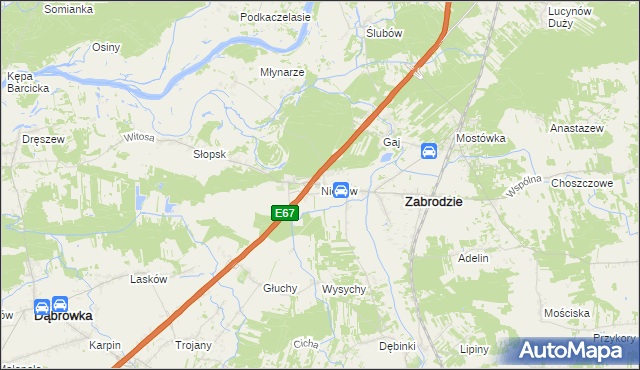 mapa Niegów, Niegów na mapie Targeo