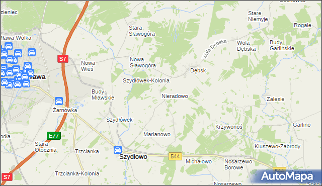 mapa Nieradowo gmina Szydłowo, Nieradowo gmina Szydłowo na mapie Targeo