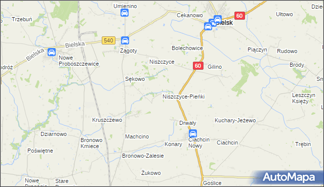 mapa Niszczyce-Pieńki, Niszczyce-Pieńki na mapie Targeo