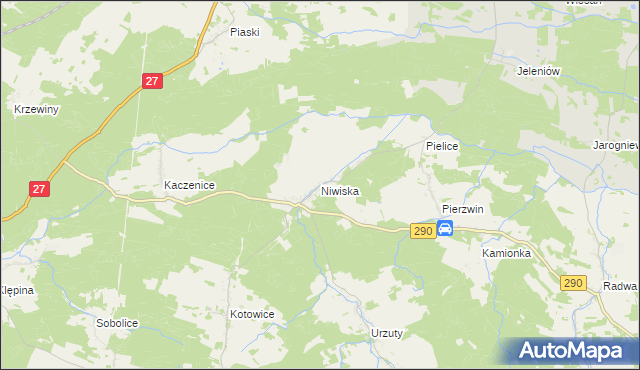 mapa Niwiska gmina Nowogród Bobrzański, Niwiska gmina Nowogród Bobrzański na mapie Targeo