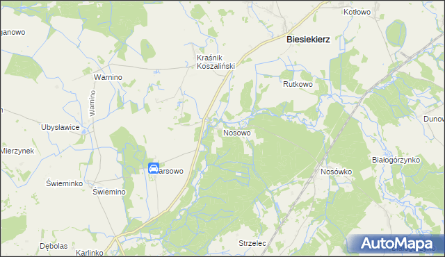 mapa Nosowo gmina Biesiekierz, Nosowo gmina Biesiekierz na mapie Targeo