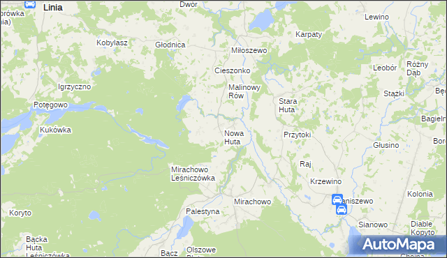 mapa Nowa Huta gmina Kartuzy, Nowa Huta gmina Kartuzy na mapie Targeo