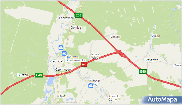 mapa Nowa Wieś gmina Bolesławiec, Nowa Wieś gmina Bolesławiec na mapie Targeo