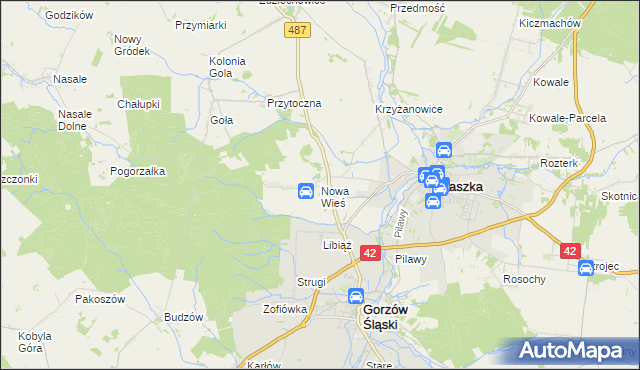 mapa Nowa Wieś gmina Gorzów Śląski, Nowa Wieś gmina Gorzów Śląski na mapie Targeo