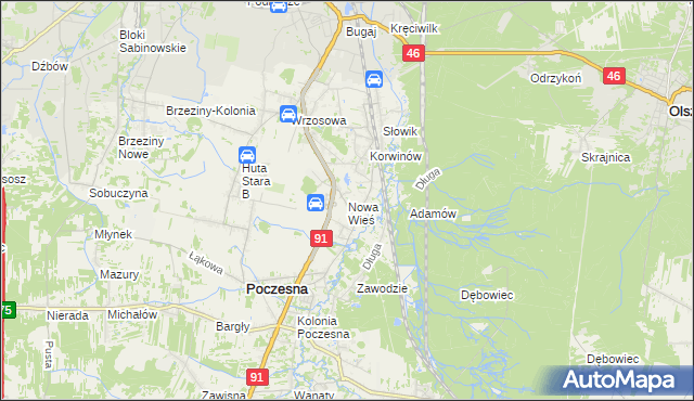 mapa Nowa Wieś gmina Poczesna, Nowa Wieś gmina Poczesna na mapie Targeo