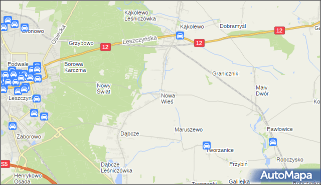 mapa Nowa Wieś gmina Rydzyna, Nowa Wieś gmina Rydzyna na mapie Targeo