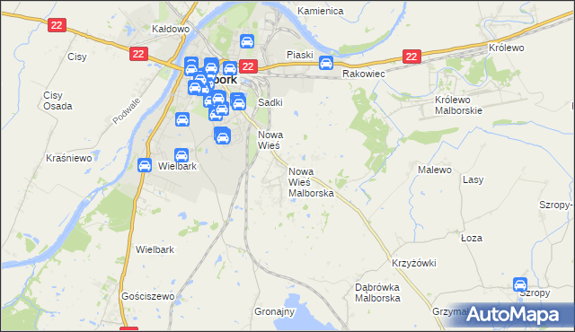 mapa Nowa Wieś Malborska, Nowa Wieś Malborska na mapie Targeo