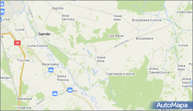 mapa Nowa Wola gmina Serniki, Nowa Wola gmina Serniki na mapie Targeo