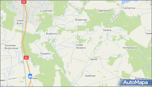 mapa Nowe Brzeźno gmina Budzyń, Nowe Brzeźno gmina Budzyń na mapie Targeo