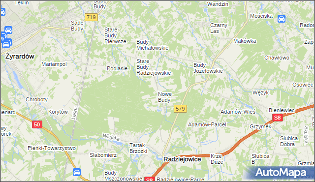 mapa Nowe Budy gmina Radziejowice, Nowe Budy gmina Radziejowice na mapie Targeo