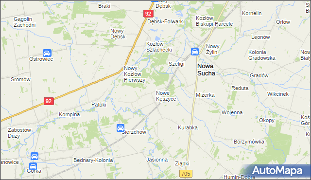 mapa Nowe Kęszyce, Nowe Kęszyce na mapie Targeo