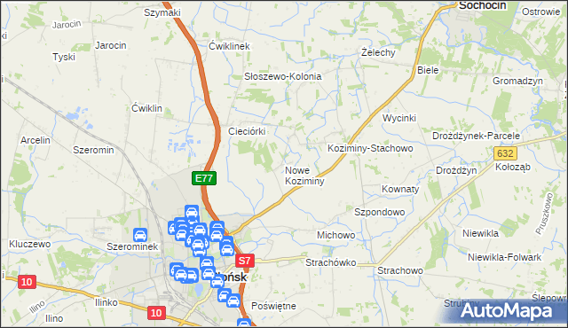 mapa Nowe Koziminy, Nowe Koziminy na mapie Targeo