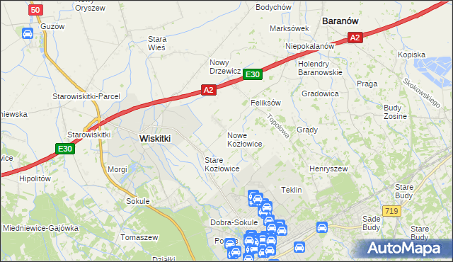 mapa Nowe Kozłowice, Nowe Kozłowice na mapie Targeo