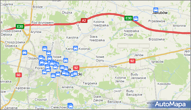 mapa Nowe Osiny, Nowe Osiny na mapie Targeo