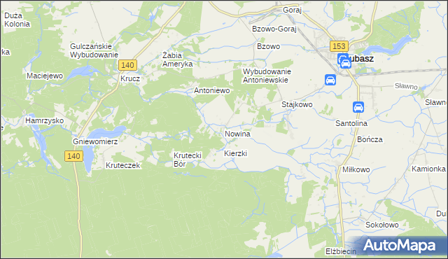 mapa Nowina gmina Lubasz, Nowina gmina Lubasz na mapie Targeo