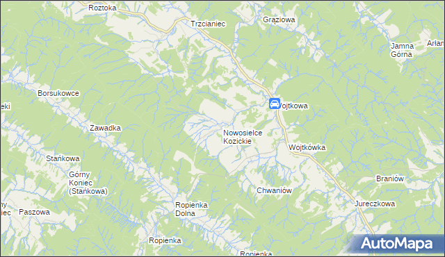 mapa Nowosielce Kozickie, Nowosielce Kozickie na mapie Targeo