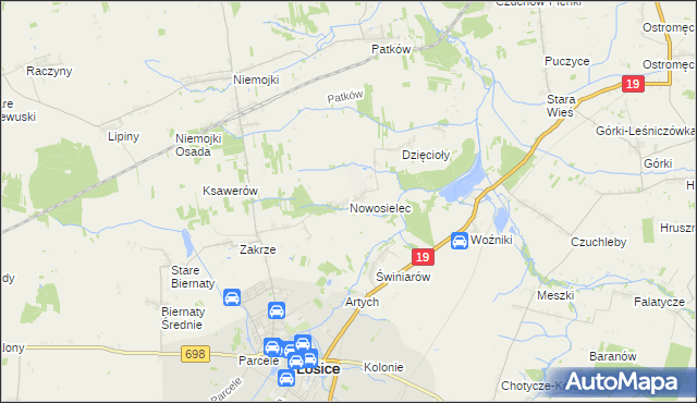 mapa Nowosielec gmina Łosice, Nowosielec gmina Łosice na mapie Targeo