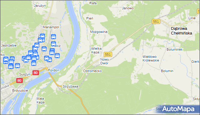 mapa Nowy Dwór gmina Dąbrowa Chełmińska, Nowy Dwór gmina Dąbrowa Chełmińska na mapie Targeo