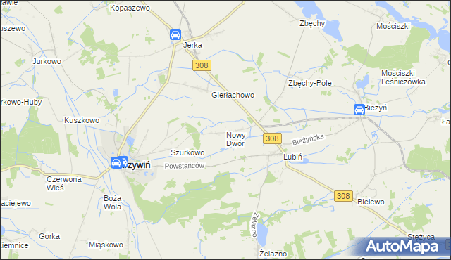 mapa Nowy Dwór gmina Krzywiń, Nowy Dwór gmina Krzywiń na mapie Targeo