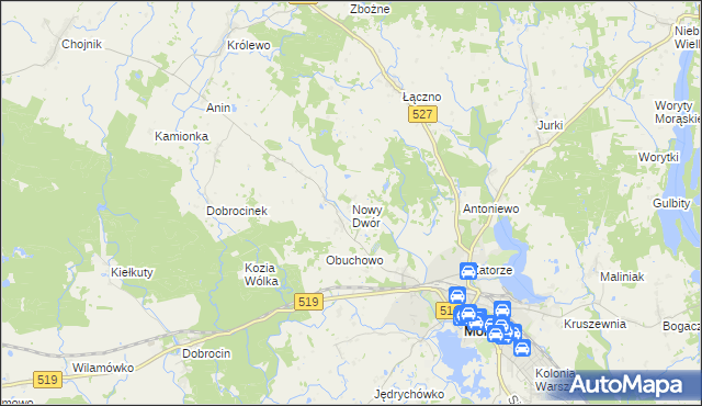 mapa Nowy Dwór gmina Morąg, Nowy Dwór gmina Morąg na mapie Targeo