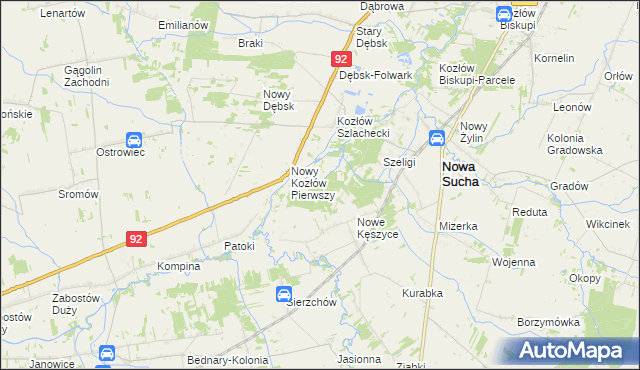 mapa Nowy Kozłów Drugi, Nowy Kozłów Drugi na mapie Targeo