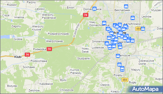 mapa Nowy Świat gmina Bełchatów, Nowy Świat gmina Bełchatów na mapie Targeo