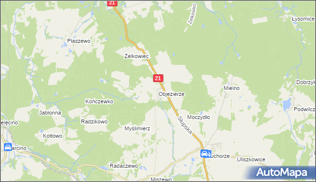 mapa Objezierze gmina Trzebielino, Objezierze gmina Trzebielino na mapie Targeo