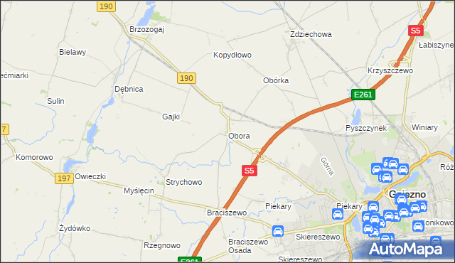 mapa Obora gmina Gniezno, Obora gmina Gniezno na mapie Targeo