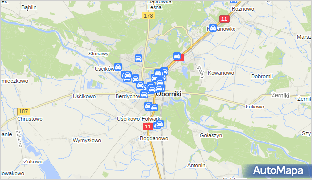 mapa Oborniki, Oborniki na mapie Targeo