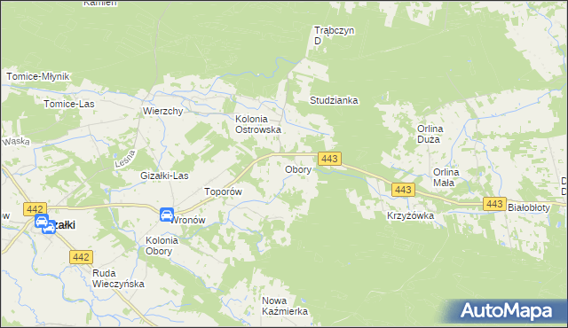 mapa Obory gmina Gizałki, Obory gmina Gizałki na mapie Targeo