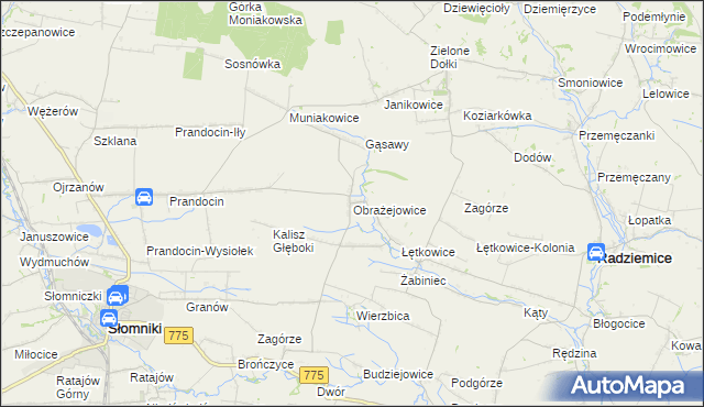 mapa Obrażejowice, Obrażejowice na mapie Targeo