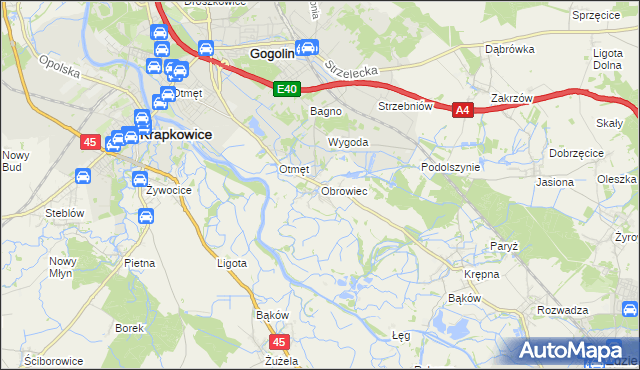 mapa Obrowiec gmina Gogolin, Obrowiec gmina Gogolin na mapie Targeo